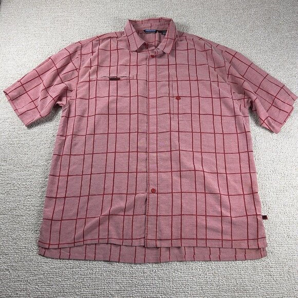 Mecca Over Sized Sheer Button Down Short Sleeve Shirt Red Men’s Size XL - Picture 1 of 8